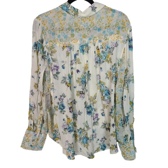 Free People Womens L Cream Floral Hold On To Me Long Sleeve Button Up Blouse NWT - Picture 10 of 11